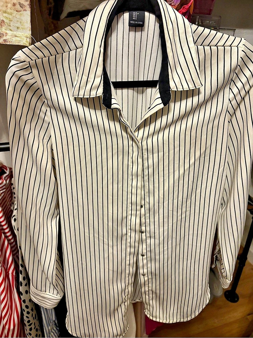 Striped Button Down Top in White & Black Size XS